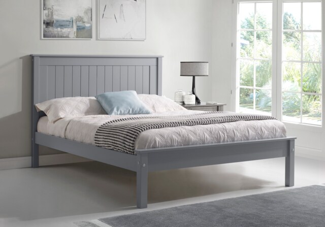 5ft King Size Pure grey,wood,wooden low foot end board,solid panel bed frame.Shaker style