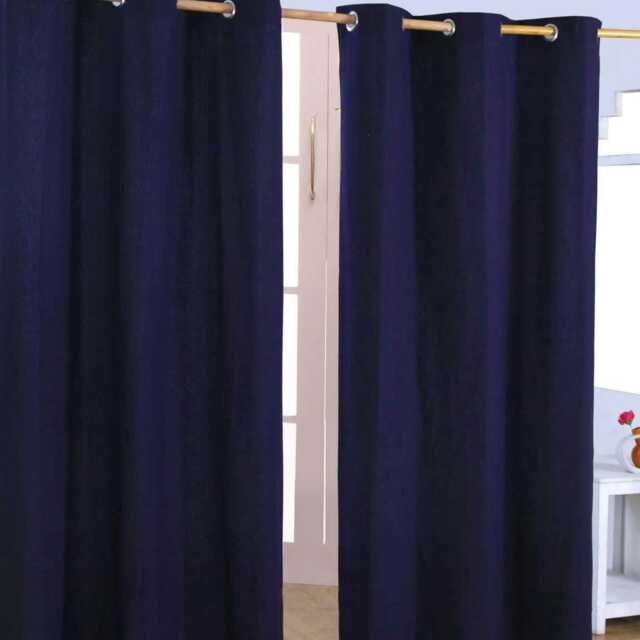 Homescapes Plain Off Navy Blue Cotton Eyelet Curtains - 117 x 137 cm Blue Navy Blue (W) 117cm x (L) 137cm