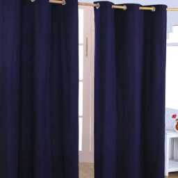 Homescapes Plain Off Navy Blue Cotton Eyelet Curtains - 117 x 137 cm Blue Navy Blue (W) 117cm x (L) 137cm