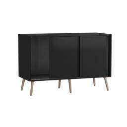 URBNLIVING Black Carcass 3 Door Sliding Storage Cabinet Multi Black Doors & Pine Legs 1