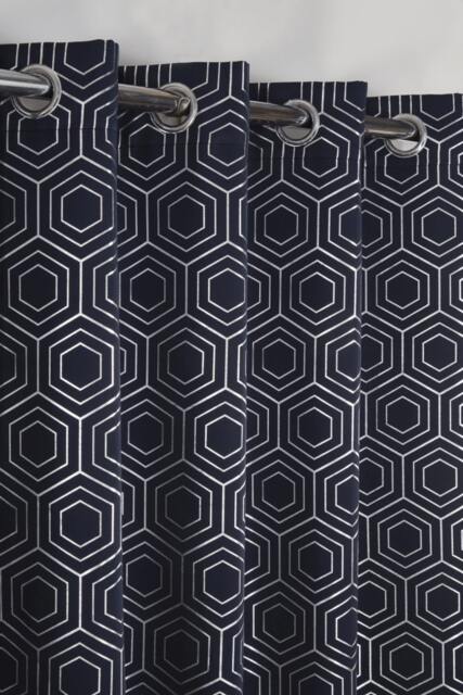 Element Geometric Thermal Blackout Eyelet Curtains 116cm x 137cm Navy Blue Blue