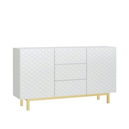 White Sideboard with Diamond Pattern Fronts and Gold Legs – 140cm White 140