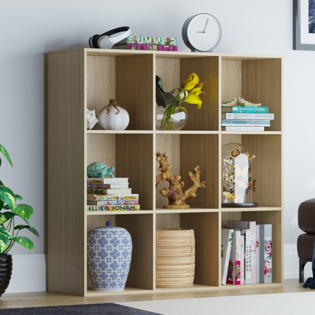 Vida Designs Durham 3x3 Cube Storage Bookcase Display Unit, Oak