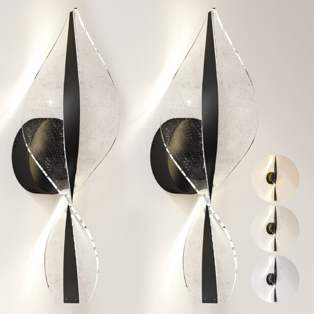 HOMCOM Led Wall Lamp 2 Pack, Modern Indoor Spiral Wall Light, Black Black Black with starry acrylic