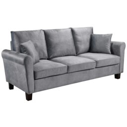 Plush Velvet 3 Seat Sofa in Grey