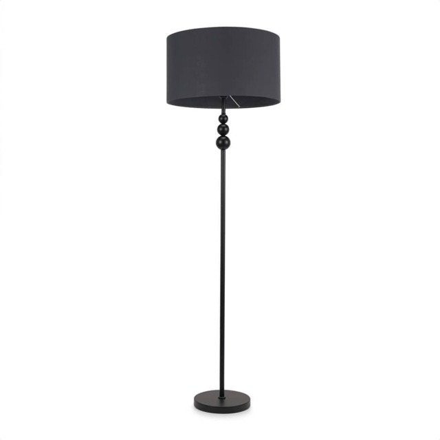ValueLights Marissa Charcoal Grey Shade with Black Stacked Ball Floor Lamp Black