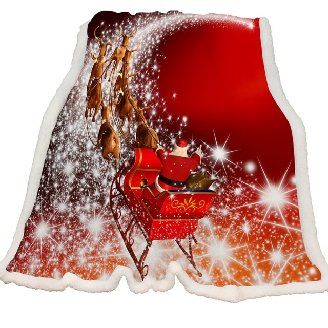 Gr8 Home Christmas Sleigh Red Fleece Blanket Large Festive Xmas Flannel Throw 130 x 150cm