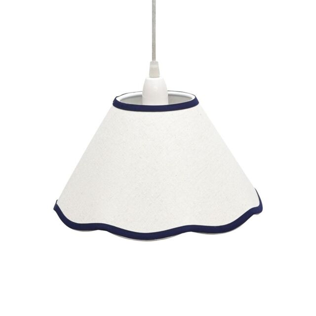 Libby - Natural Linen with Navy Blue Trim 27cm Pendant or Lamp Shade