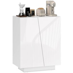 HOMCOM High Gloss Storage Cabinet, Freestanding Storage Cupboard with Adjustable Shelves for Living Room, Bedroom, Hallway, White