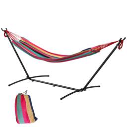 Outsunny 298 x 117cm Hammock with Metal Stand Carrying Bag 120kg Multicolour Multi Multicolour stripe L