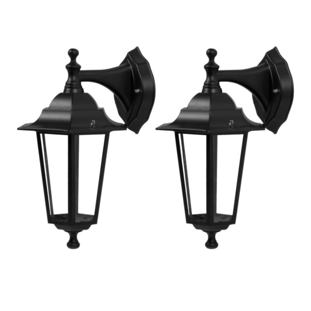 Set of 2 Cumbria - Black Six Sided IP44 Outdoor Downward Wall Lights