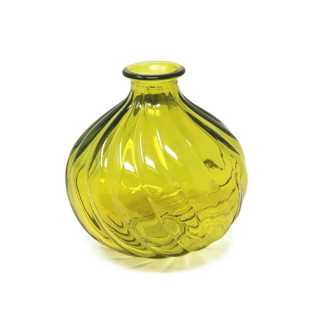 Verano Spanish Ceramics Recycled Glass Ola Small Round Vase - 17cm Yellow Yellow 1
