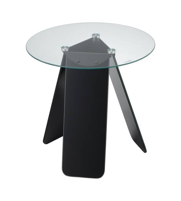 Asti Glass Round Side/Laptop/End Table- Clear Glass Top/Black Base