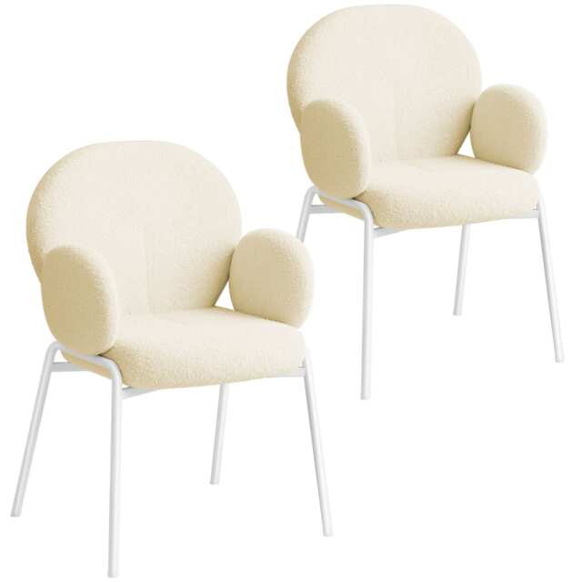 Dining Chair - Boucle cover, plush padding, high backrest White cream 2