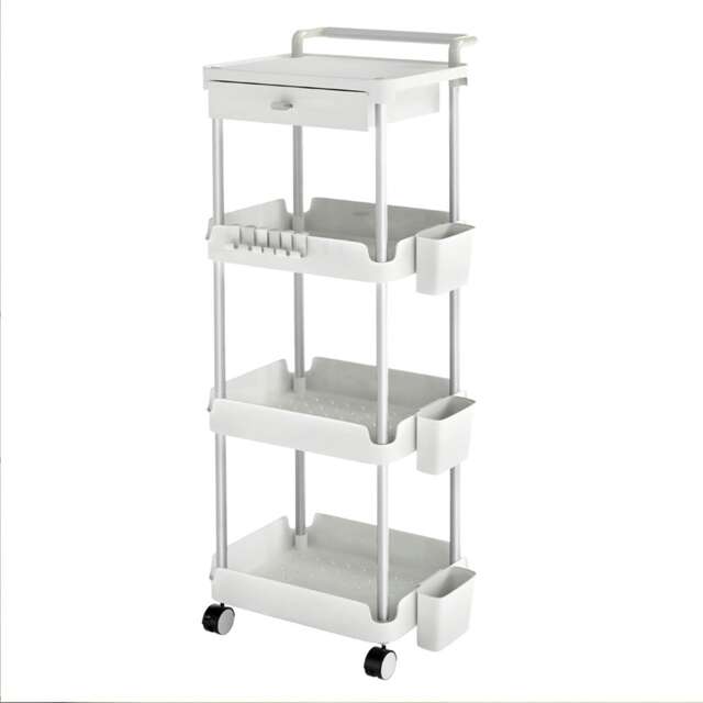Levede 4 Tier Storage Trolley Cart Metal Rolling Utility Rack with Wheels