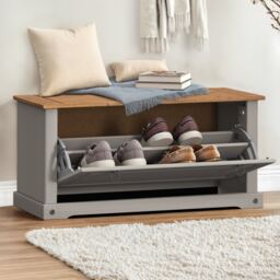 Corona Grey Wax 1 Shelf Shoe Rack Chest Solid Wood Mexican Pine Wooden Hallway Storage Bench