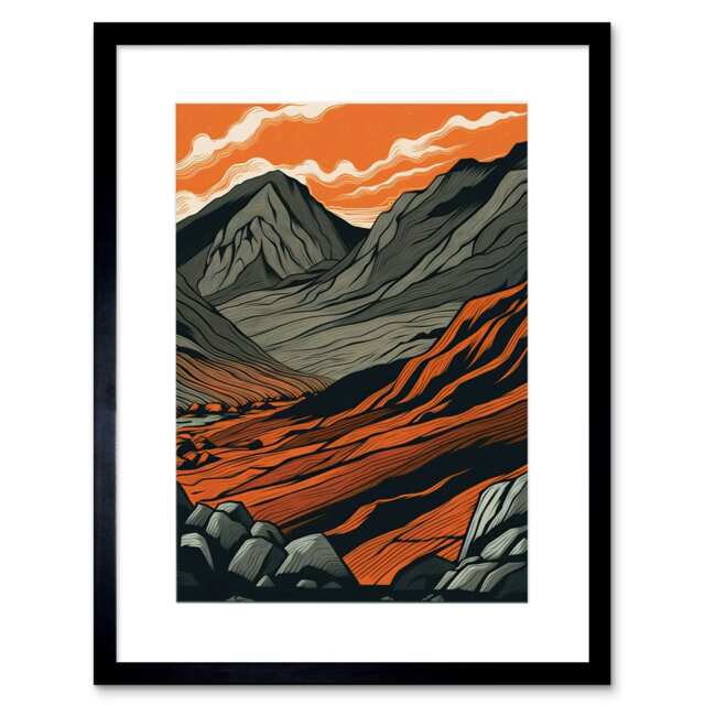 "Scafell Pike Mountain Landscape Lake District 9x7"" Black Framed Wall Art Print"