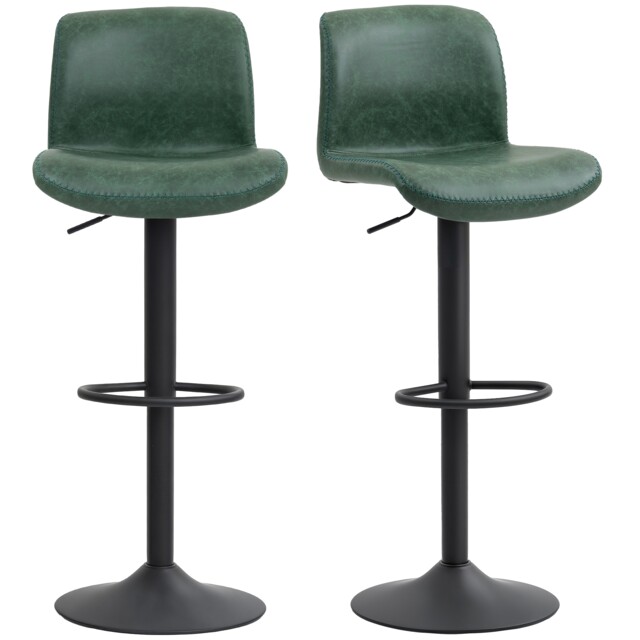 HOMCOM Barstools Set of 2, Dining Stools with Backrest and Footrest, Green Green Green