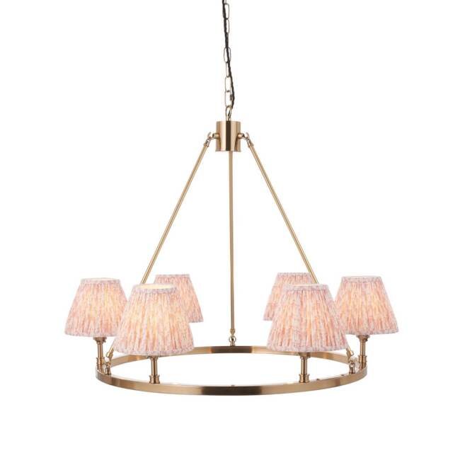 Chester Brushed Aged Brass Plate Pendant Light with Peachy Keen Fabric Leaf Shade 16cm 6x B22