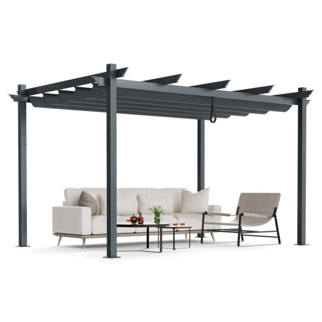 Outdoor Retractable Pergola Aluminum Grill Pavilion Canopy Shelter Grape Trellis