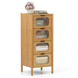 COSTWAY 4-Drawer Dresser Storage Chest of Drawers Yellow