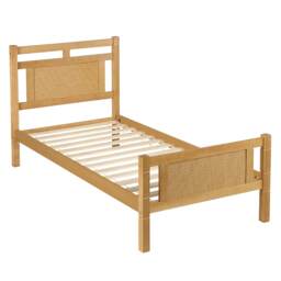 Abrihome Wooden Single Bed 3ft (90x190cm) – Rattan Paper Veneer Finish, Sturdy Pine & MDF Frame, Plywood Slatted Base, Natural Wood Colour