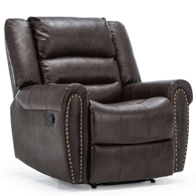 Denver Bonded Leather Manual Recliner Stud Sofa Home Lounge Chair (Brown)
