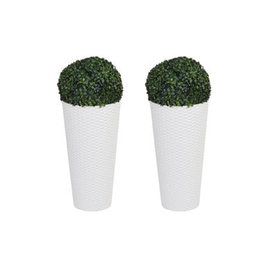 Round Pots with Artificial Boxwood Ball Plant - 38.5x20x20cm White White & Set of 2 2