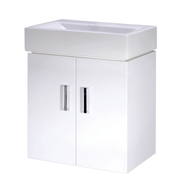 Balterley Wall Hung 2 Door Cloakroom Vanity Basin Unit White Gloss White