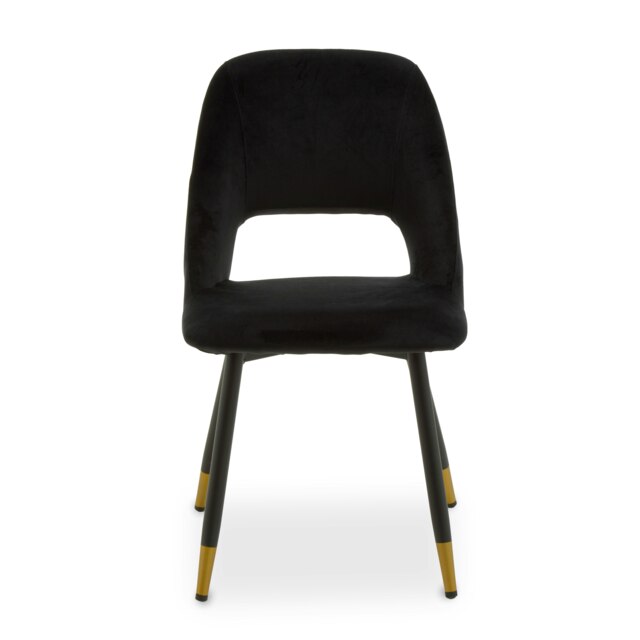 Orsina Black Velvet Dining Chair, Velvet Upholstered Accent Dining Table Chair, Tapered Back Living Room Chair