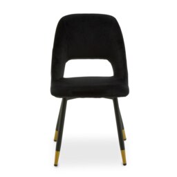Orsina Black Velvet Dining Chair, Velvet Upholstered Accent Dining Table Chair, Tapered Back Living Room Chair