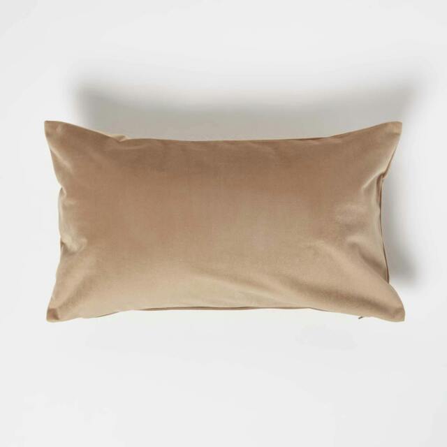 Homescapes Beige Velvet Cushion - Bolster 30 x 50 cm Cream Beige 1