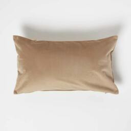 Homescapes Beige Velvet Cushion - Bolster 30 x 50 cm Cream Beige 1