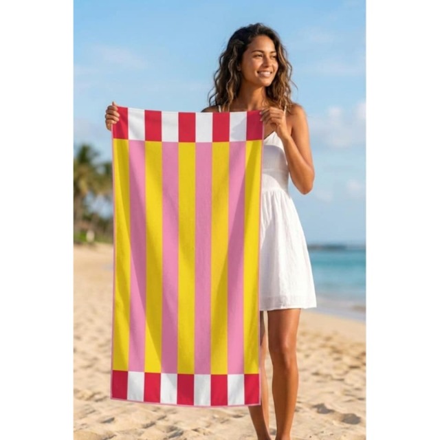 Dyzi Contrasting Stripe Cotton Beach Towel Soft Absorbent 70x152cm