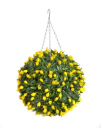 Best Artificial 38cm Yellow Lush Tulip Hanging Basket Flower Topiary Ball - Suitable for Outdoor Use - Weather & Fade Resistant