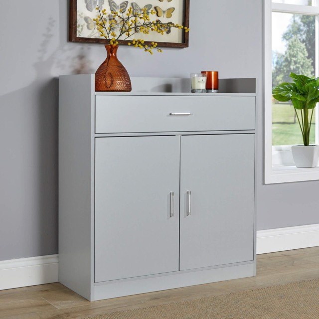 Shoe Storage Cabinet Cupboard 2 Door Hallway Organiser Compact Space Saver Grey