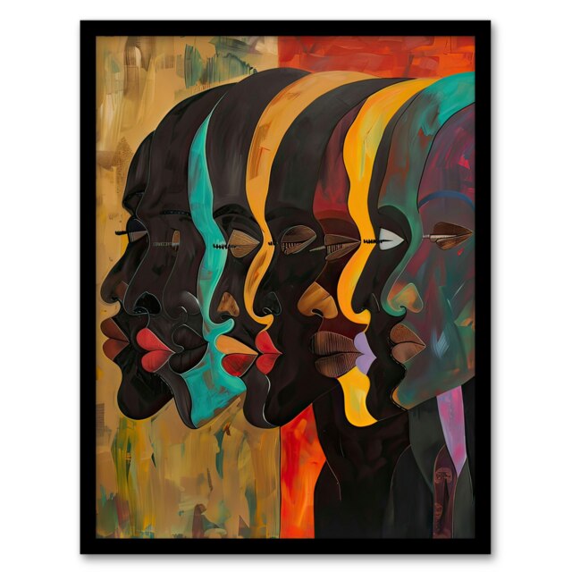 Abstract Profile Portrait Living Room Black Framed Wall Art Print A4