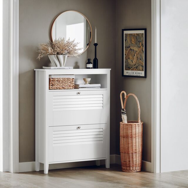 SoBuy FSR152-W,Hallway Shoe Cabinet with 2 Flip-Drawers White White 1