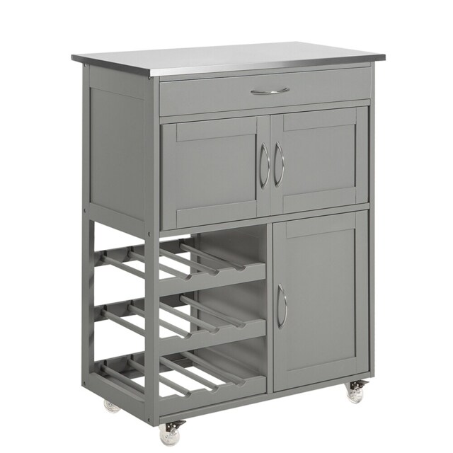 SoBuy FKW45-HG,Kitchen Trolley with Wine Rack Grey Grey