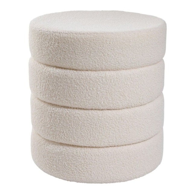 Livingandhome Upholstered Ottoman in Teddy Bear Fabric – Footrest or Seat (No Storage) White