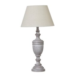 Nola Urn Table Lamp with Linen Shade - Wood - L12 x W12 x H45 cm - White White