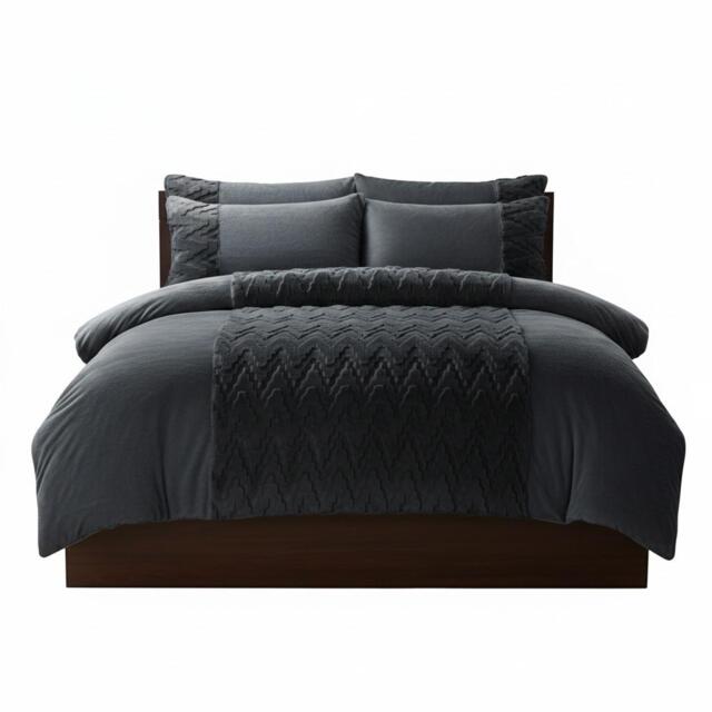 Zig Zag 3D Teddy Duvet Cover Set Ultra Soft Teddy Fleece Bedding with Pillowcases Grey Single