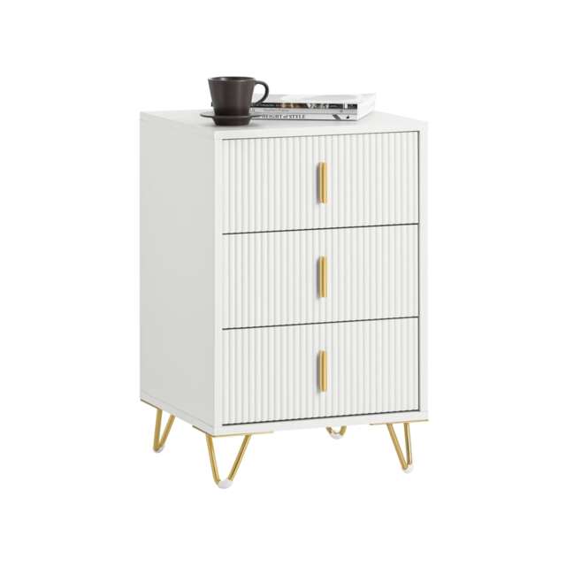 SoBuy 3-Drawer Bedside Table Nightstand, White, 15.75x15.75x24.80 inches, 16.6 kg - FBT115-L-W
