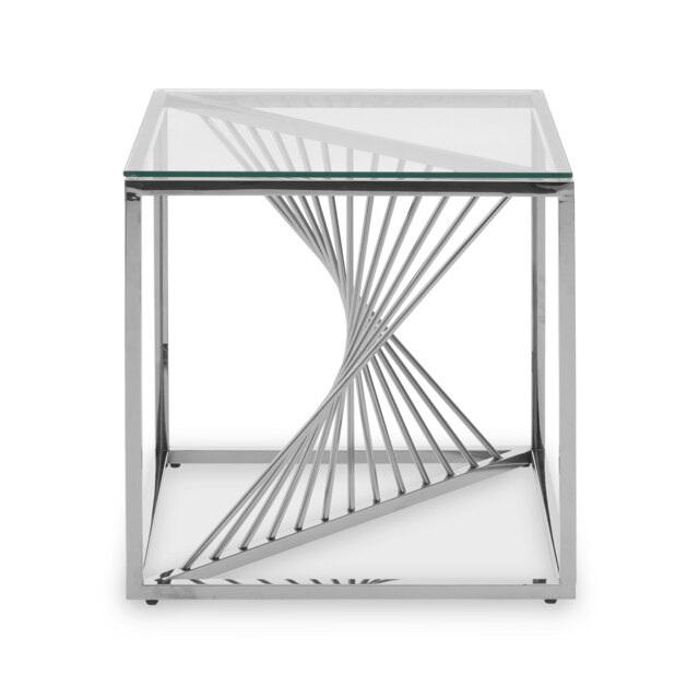 Interiors by Premier End Table with Silver Finish Frame, Modern Side Table with Glass Top, Staircase Hallway End Table for Home Silver