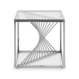 Interiors by Premier End Table with Silver Finish Frame, Modern Side Table with Glass Top, Staircase Hallway End Table for Home Silver