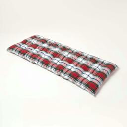 Homescapes Garden Bench Cushion Luxury 2 Seater Cotton Tartan Indoor Outdoor Seat Pad Red 108 x 42 cm 1