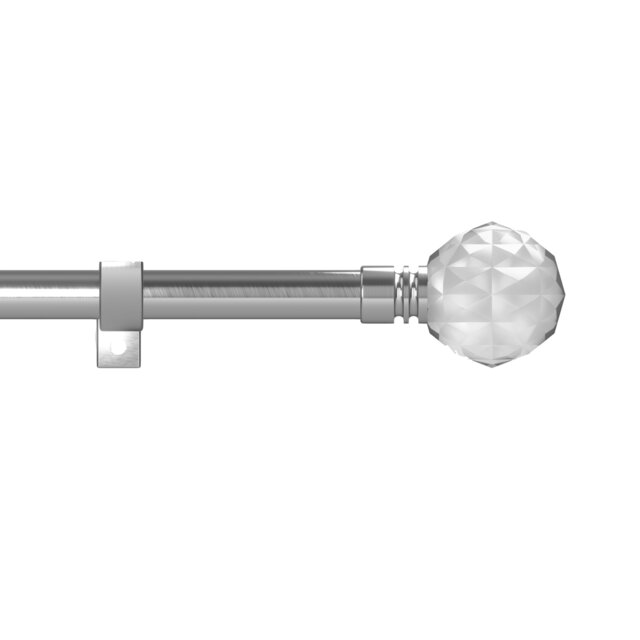 Metal Eyelet Extendable Curtain Pole, Crystal Finials 70-120cm Chrome Brushed Chrome