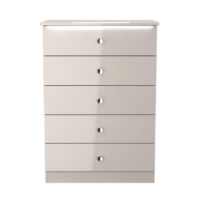 Broadway 5 Drawer Chest of Drawers in Kashmir Gloss (Ready Assembled) Cream Kashmir Gloss
