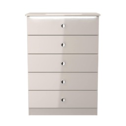 Broadway 5 Drawer Chest of Drawers in Kashmir Gloss (Ready Assembled) Cream Kashmir Gloss