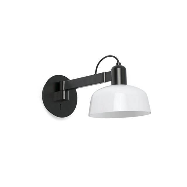 Tatawin Arm Dome Wall Lamp Black, Gloss White 1x E27